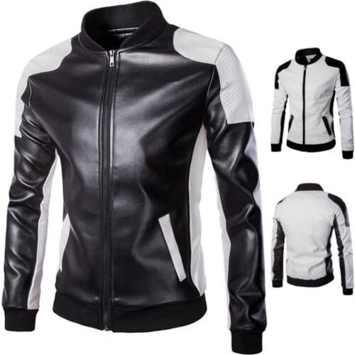 Jacket Leather Men Retro Zippers Faux Leather Jacket Faux Leather Coat Outwear Color matching