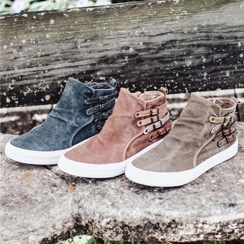 2021 Women Ankle Gladiator Denim Flats Autumn Flat Shoes Woman Boot Causl Zipper Fashion Female Shoes Plus Size Footwear