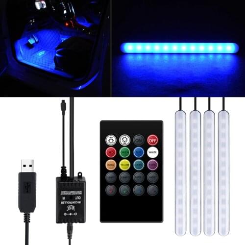 12LED Strip Car RGB Lights SMD5050 DC5V 10W Waterproof Flexible Car Interior Light Tape Music Activated Neon 4pcs LED Strip USB