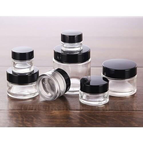 12x 5g 10g 15g 20g 30g 50g 100g Travel Mini cream glass jar clear glass container with gold black silver cap Cosmetic Packaging