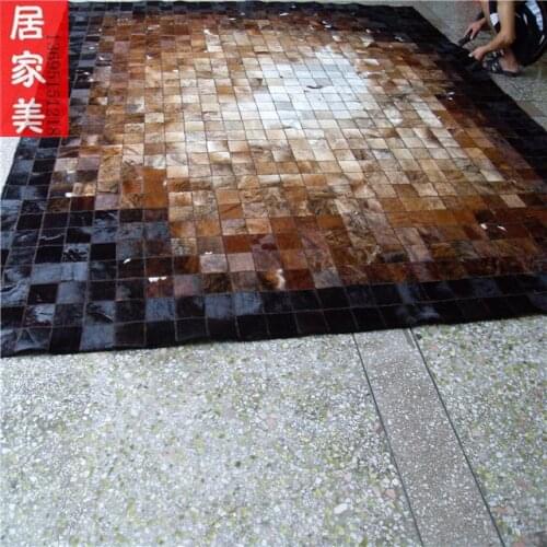 2018 free shipping Cow leather patchwork carpet bedroom carpet 10 10cm plaid