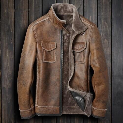 2020 Mens Leather Jacket Genuine Sheepskin Coat for Men Winter Jacket Natural Wool Fur Liner Warm Jackets F-PGD-78012 MY1867