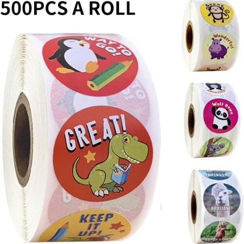 500 Pcs/roll cartoon animals stickers with cute journal scrapbooking stickers for teacher reward sticker for children stationery