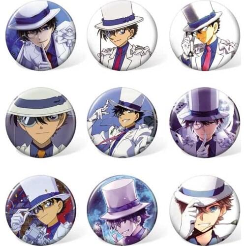 9pcs/set Anime Cartoon Detective Conan Badge Case Closed Plastic Brooch for Backpack/Bag Accessories