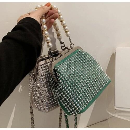 Diamond Bucket bag Pearl Tote bag 2021 Summer New High-quality PU Leather Womens Designer Handbag Chain Shoulder Messenger Bag