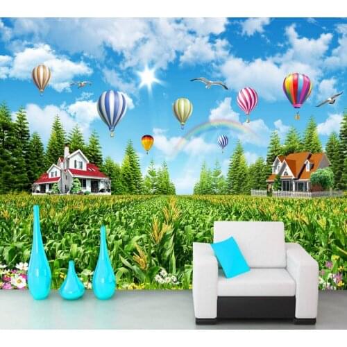 Free Shipping Beautiful Idyllic Scenery Return To The Natural Landscape Living Room Wall Hot Air Balloon Rainbow Custom 3D Mural