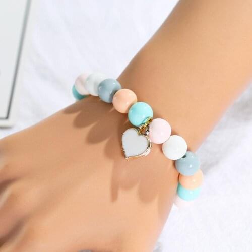 HOCOLE love Bracelets For Women Elastic Glass Beads Bracelets Femme Girls Heart Charm Bracelet Jewelry Christmas gift 2019