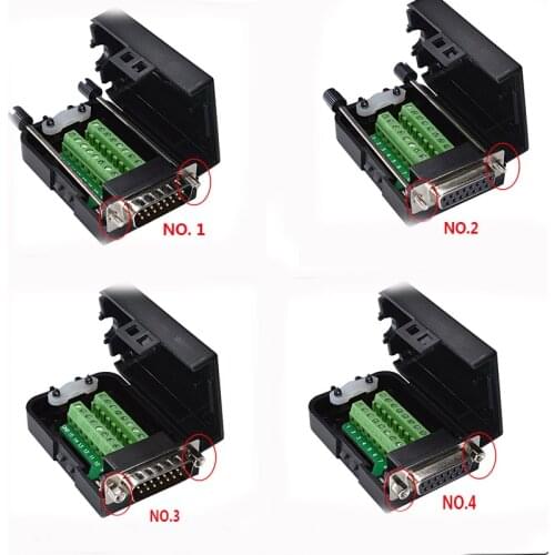 DB15 Connectors D-SUB Female Male 2 Row 15 Pin Plug Breakout Terminals Board Connector Screw Nut Type Black Plastic Cover