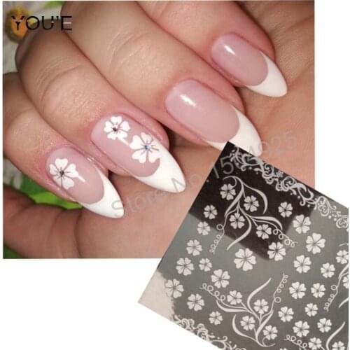DIY Nail Art Sticker Lace Flower 3D White Manicure Design Tape Back Glue Nail Decal Stickers Tips Decoration Accessories Hollow