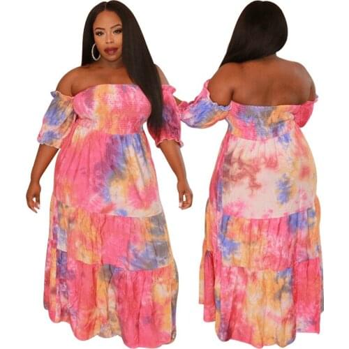 Long Maxi Bohemian Dress Women Sexy Off Shoulder Party Club Loose Tie Dye Boho Printed Dresses Christmas Vestido Plus Size 4XL