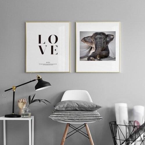 HAOCHU Love Elephant Painting Wall Art Print Poster Simple Nordic Wall Pictures Canvas Painting for Living Room Home Decor