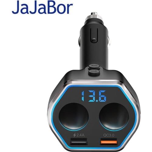 JaJaBor Car Cigarette Lighter Socket with Two Port Power Adapter Dual USB Fast Charge 2.4A +QC3.0 Quick Charge Car Charger