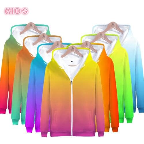 Hot Sale Neon Zipper Hoodies Men Jacket Sweatshirts Hip Hop style Colourful Kids Hoodie 3D Solid color Neon Hooded Rainbow Coat
