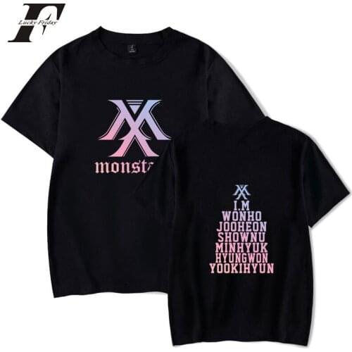 LUCKYFRIDAYF 2018 MONSTA X T-shirts KPOP Casual Cotton Short Sleeve Tee Tops Summer hit hop Oversized T-Shirts MONSTA X clothes