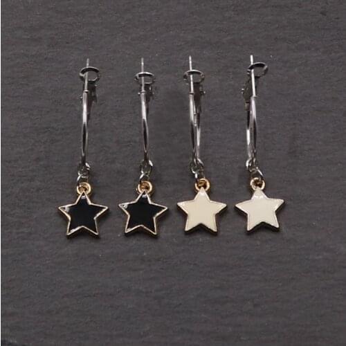 Fashion Simple Personality Pentagram Star White and black Hanging Drop Earrings Korean Metal Hoop Earrings Womens Jewelry