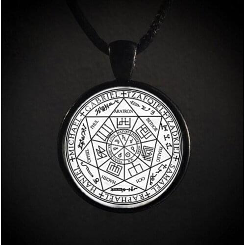 Men vintage The Seals Of The Seven Archangels Sigil Pendant Necklaces Black Leather Chain Amulet Necklace Hiphop jewelry gift