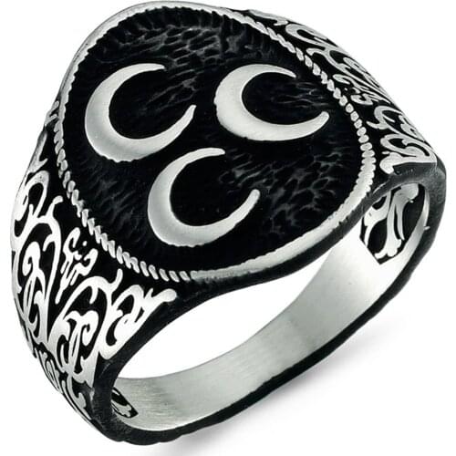 Solid 925 Sterling Silver 3 Crescent Mens Ring