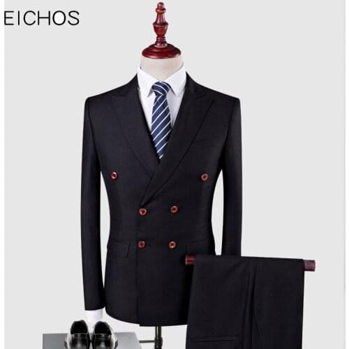 Men Double Breasted Suit Top Brand 3 Pieces Groom Wedding Suit Tuxedo Mens Host Costume Slim Male Suits Autumn Winter EICHOS
