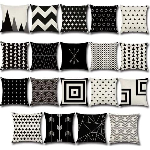 Mylb Pillow Case Black and White Pattern Pillowcase Cotton Linen Printed 18x18 Inches Geometry Euro Pillow Covers