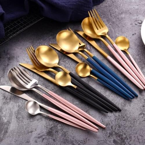 304 Stainless Steel Tableware Set Black Rose Gold European Western Food Dinnerware Sets Knife Forks Black Cutleries 4pc