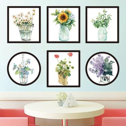 Nordic Style Plant Wall Stickers Flowers Living Room Bedroom Kitchen Decoration Accessories DIY Vinyl Wall Decals Murals New