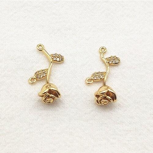 New Arrival! 21x13mm 20pcs 18kgp gold color Cubic Zirconia Flower Charm for Handmade Necklace Earring DIY Parts Jewelry Findings