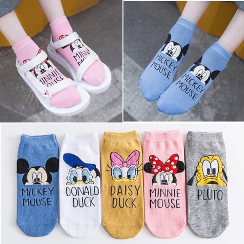 1pair New Disney Socks Autumn Cartoon Soft Short Female Socks Women Girls Non-Slip Socks Duck Mouse Stitch Cartoon Cotton Socks