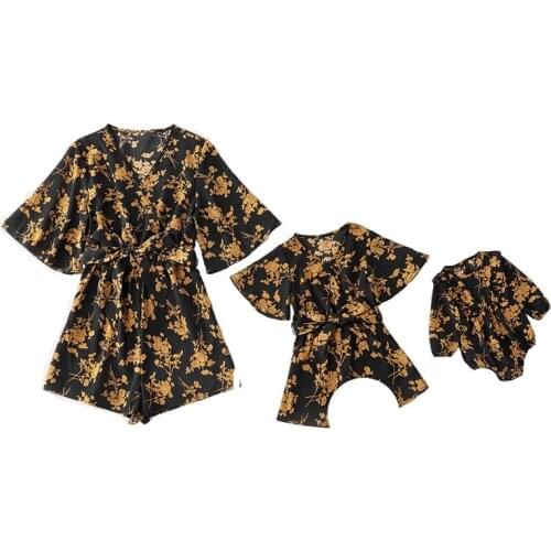 Family Matching Outfits Summer Parent Child Fashion Lace Up Jumpsuit Baby Girl Clothing Dress For Mother Kids Same Sets Children