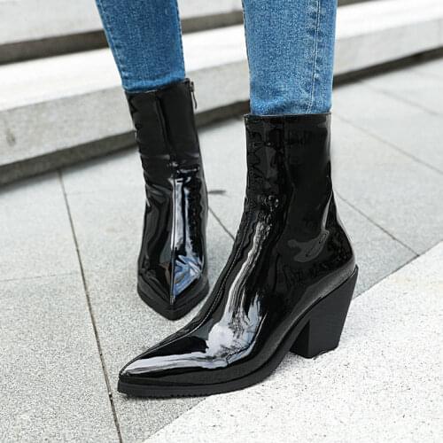 Autumn Women Boots Pu Leather Wedges Ankle Boots Fashion Pointed Toe Winter Zipper High Heel Woman Boots Shoes 2019