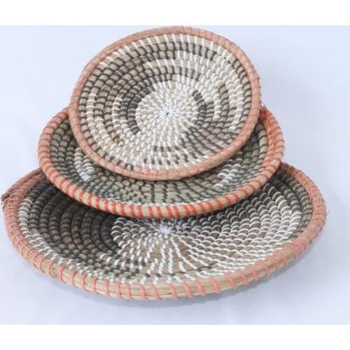 3pcs Boho Woven Wall Basket Decor Handmade Seagrass Hanging Decorative Trays Fruit Dessert Plate for Kitchen