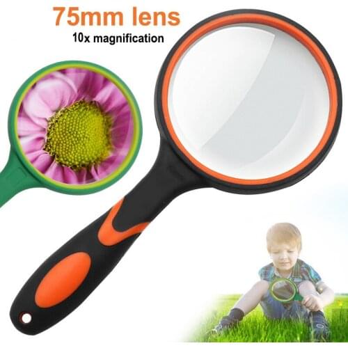 10X Portable Magnifier Glass Lens Handheld Rubber Handle High Magnifying Glass for Reading Newspaper Jewelry Eye Loupe Glass