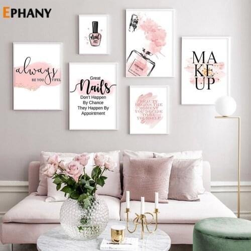 Pink Flower Perfume Nail Polish Fashion Poster Eyelash Makeup Print Canvas Art Painting Wall Picture Modern Girl Room Decor