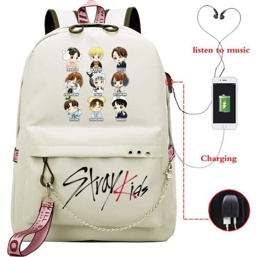 Girls Backpack School Bags for Women Kpop Stray Kids School Backpack Girls Korean Book Bag USB Charging Teenager SchoolBag