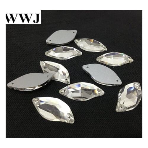 Leaf Sew On Stones Crystal Clear Color Flatback 2holes 9x20,14x30mm Beauty Fish Sewing Glass Crystal Beads Dress Jewelry Making