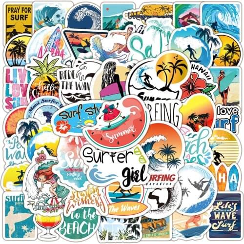 10/30/50PCS Summer Beach Surfing Graffiti Sticker Luggage Trolley Car Skateboard Fresh Adventure Sticker Wholesale