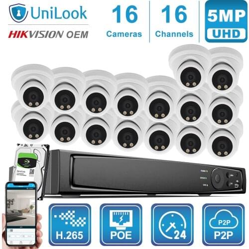 UnILook 16CH NVR 8/10/12/16Pcs 5MP ColorVu POE IP Camera NVR Kit Security System Night Vision Motion Detection Onvif H.265 P2P