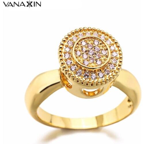 VANAXIN Cake Shape Rose/Gold/Silver Color Round Rings For Women Men Copper Ring With CZ Stones Free Gift Box Fashion Jewelry
