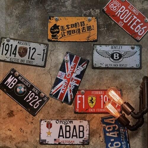 Vintage iron sheet license plate painting retro License plate wall decoration painting for home, bar, cafe and restaurant