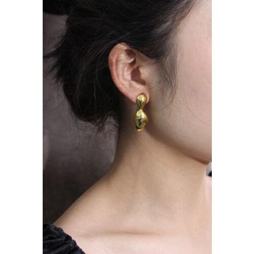 Brass With 18k Gold Geo 2 Tone Link Drop Earrings Women Jewelry Party T Show Gown Punk Gothic Top Runway Rare Korean Japan