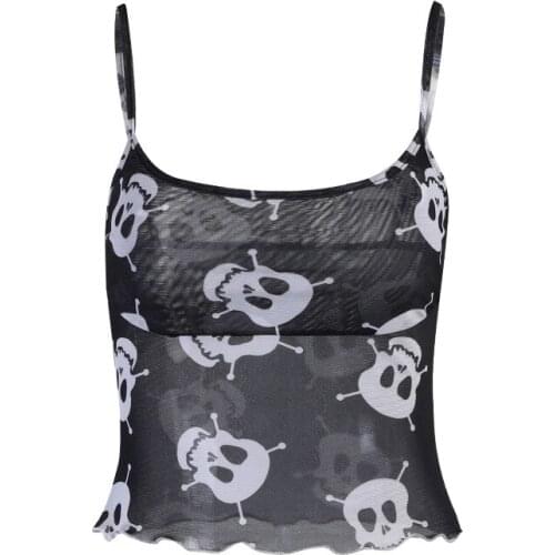 Aesthetic Graphic Cyber Y2k Streetwear Women Chic Sleeveless Mesh Tank Tops 2021 Harajuku Skinny Crop Tops Camisole