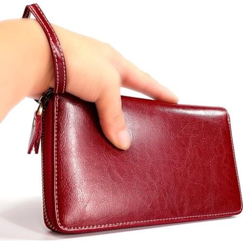 New Genuine Leather Womens Wallet Long Portefeuille Femme Leather Wallet Solid Ladies Purses Phone Pocket Female Clutch Purses
