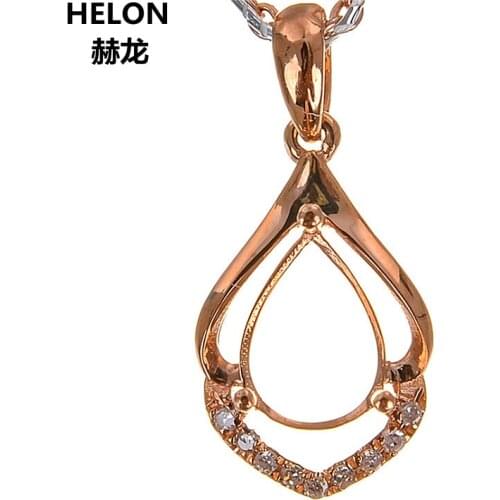 Solid 14k Rose Gold Natural Diamonds Women Pendant 5x7mm Pear Cut Semi Mount Pendant Setting Yellow White Gold Optional