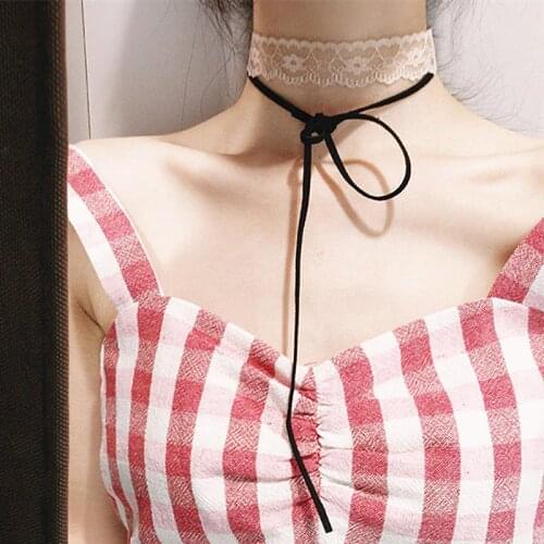 Korean Super Fairy Simple Black Lace Choker Necklace Gothic Punk Velvet Long Bow Pendant Women Collar Jewelry Neck Accessories