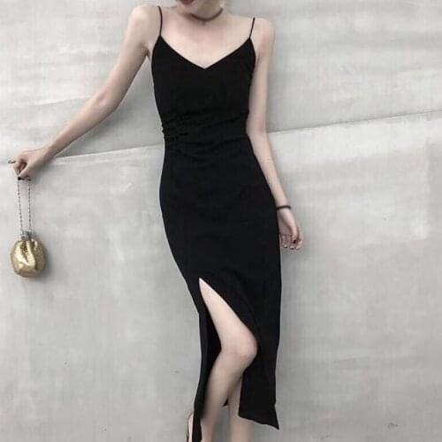 Women V Collar Sexy Dress Retro Side Slit Long Dress Vestido Slim Summer Dress