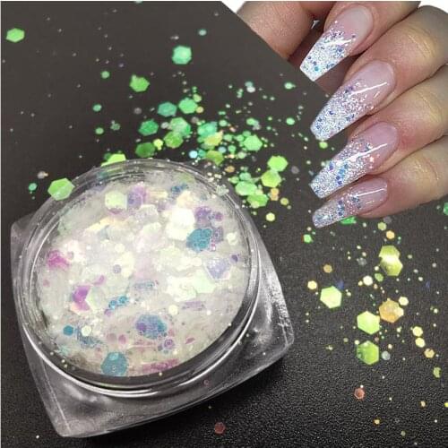 1Jar Mermaid Nail Sequins Irridescent Gradient Holographic Nail Glitter Flakes Sparkly Spangles Polish Mermaid 3D Manicure Decal