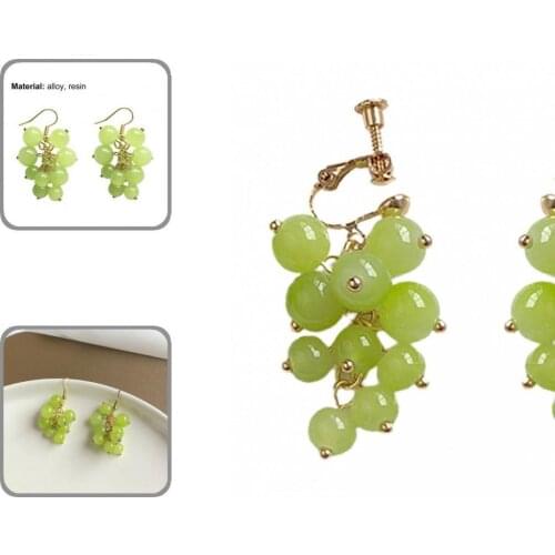 Decorative 1 Pair Stylish Non Piercing Grape Ear Clip Resin Hook Earrings Round Beads for Gifts