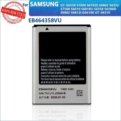 100% Original 1300mAh EB464358VU Battery For Galaxy S7500 S6102E S6802 S6818U S6358 S6500D S6812I GT-S6358 GT-S6310 Phone