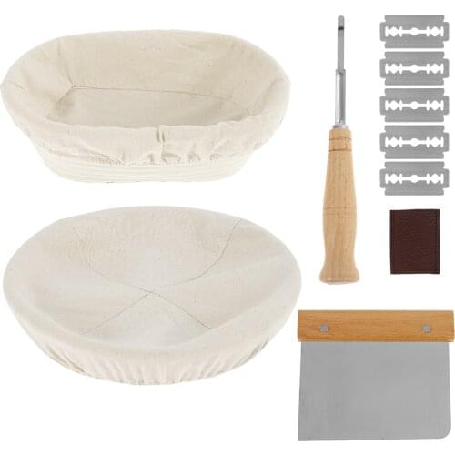 2pcs Rattan Bread Proofing Basket Natural Oval Rattan Wicker Dough Fermentation Sourdough Banneton Bread Basket
