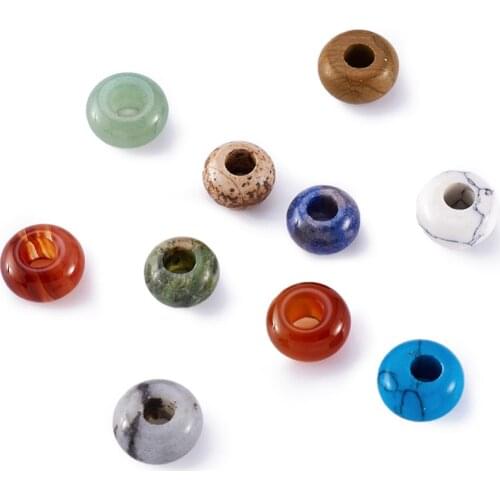 20pcs/lot 12~14x5.5~8.5mm Rondelle Mixed Color Semi-precious Stone Fit European Beads Large Hole Spacer Bead for Bracelet Making