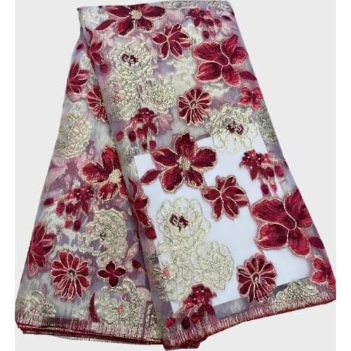 2021 Latest African Lace Design Brocade Lace Fabrics 5 Yards/pcs Net Lace Fabrics Organza Fabrics For Wedding Dress Fabric